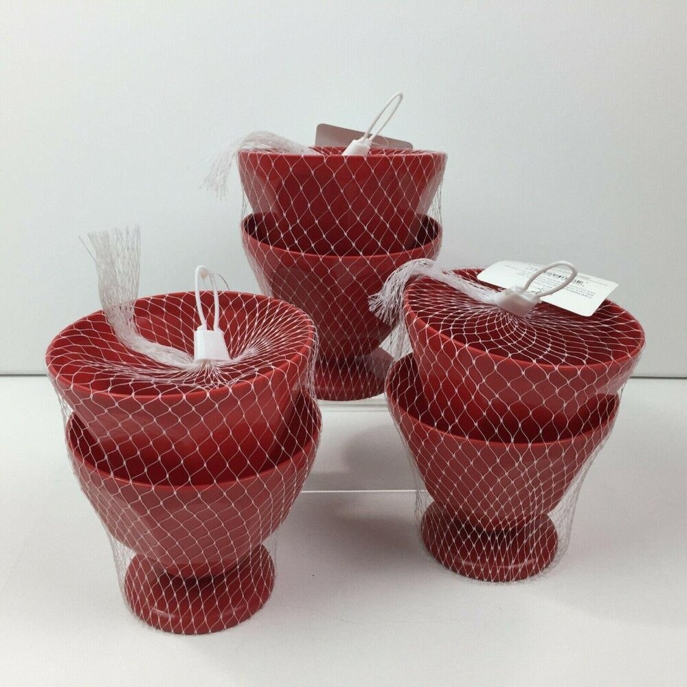 Red Plastic Ice Cream Sundae Dessert Bowls Set 6 Picnic Pool BBQ Party